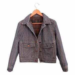 Adriano Goldschmied AG Jean Crop Jean Jacket Plaid Fleece LIned Button Front nS